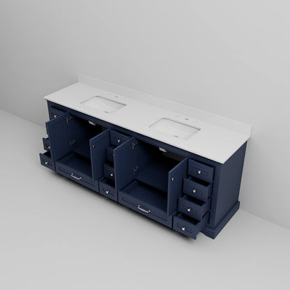 84 inch bathroom cabinet in blue with storage and double sinks