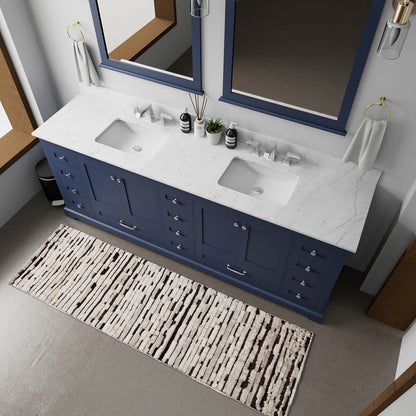 84 inch blue double bathroom vanity with luxury Carrara marble countertop