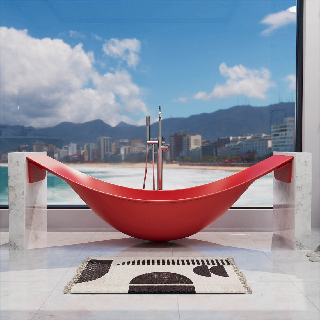 86 in Red Stone Resin Suspended Hammock Tub