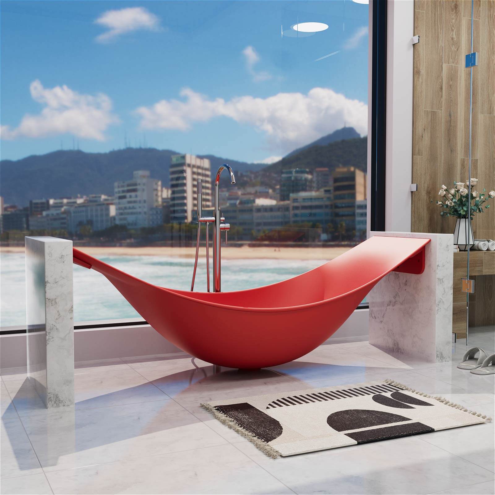 86 inch red stone resin suspended hammock tub
