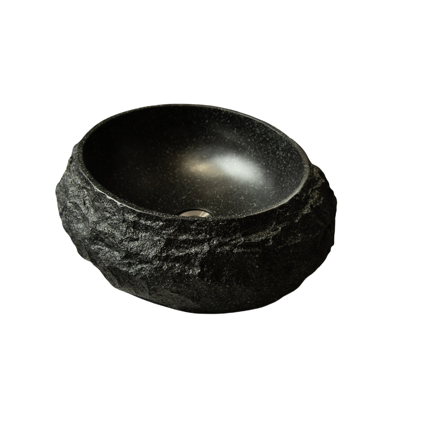 Dark Gray Stone Pattern Resin Vessel Bathroom Sink oval basin with drain hole rock-like exterior stone texture