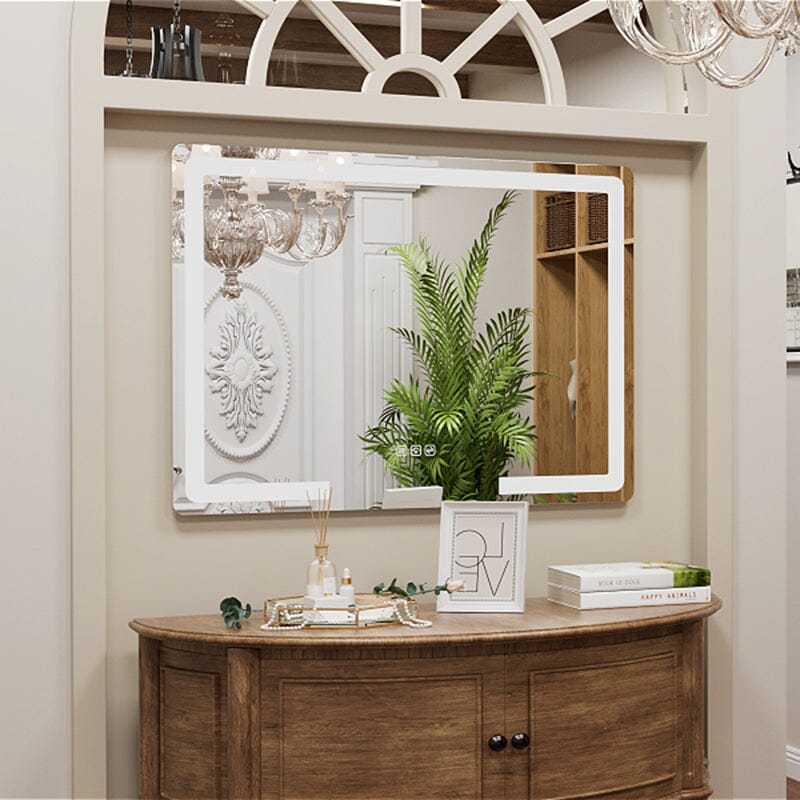 LED Light Bathroom Mirror Rounded Rectangle Frameless Anti Fog