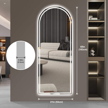 65"x21" Arch LED Bathroom Mirror with Anti-Fog, Dimmable Tri-Color Lights