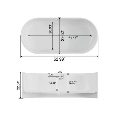 63" Beige Freestanding Solid Surface Bathtub in Stone Resin