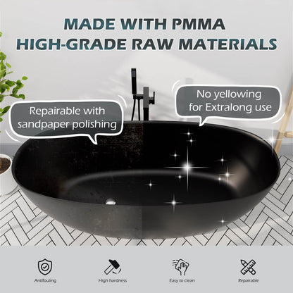 Easier to clean black modern oval freestanding soaking tub