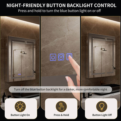 30" x 36" Double Door LED Medicine Cabinet with Mirror, Lighted Bathroom Storage Cabinet with Outlets, USB &amp; Adjustable Shelves