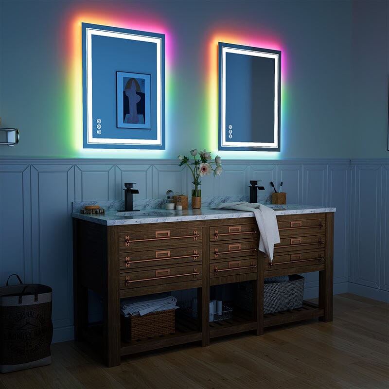 RGB LED Light Bathroom Vanity Mirror Small Rectangular Frameless Anti Fog