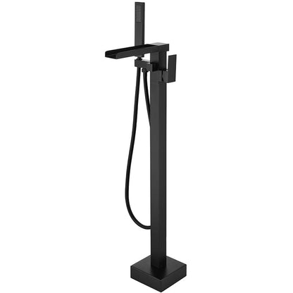Waterfall Freestanding Bathtub Faucet Floor Mount Tub Filler with Hand Shower