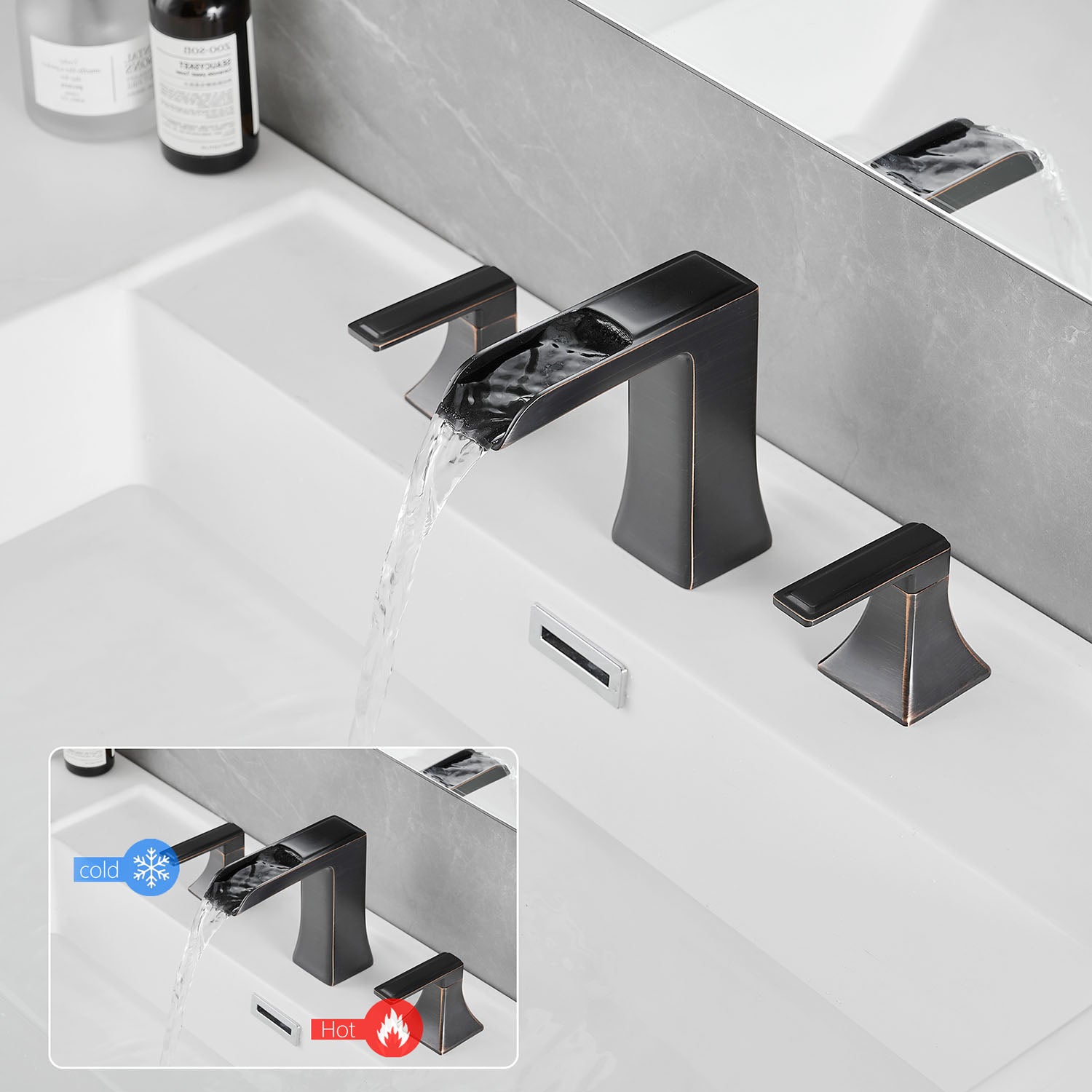 8 Inch 3 Hole Oil Rubbed Bronze Waterfall  spout Bathroom Faucet-Precisely adjust the temperature