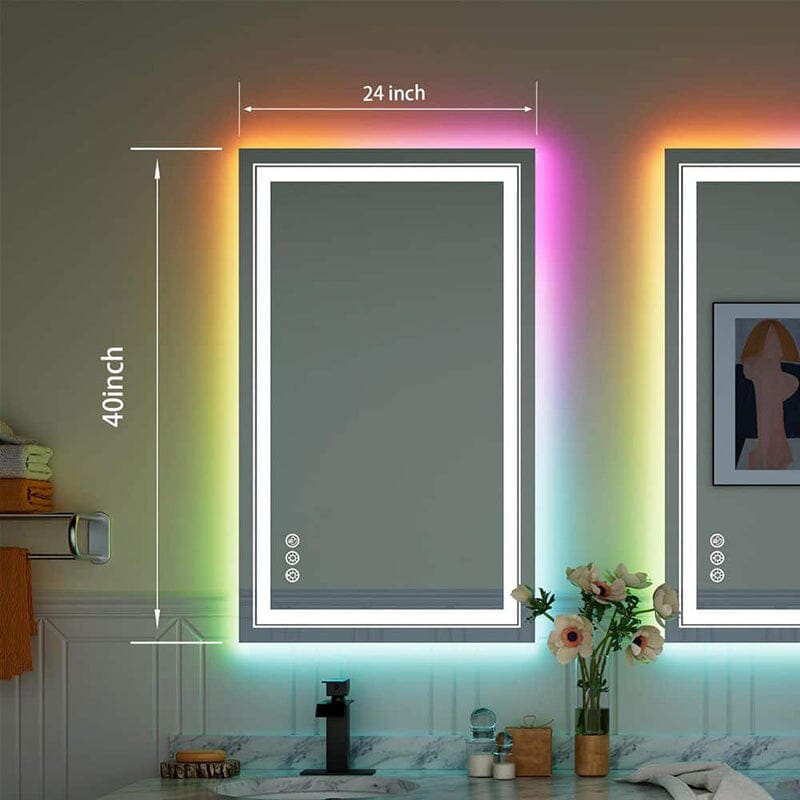 RGB LED Light Bathroom Vanity Mirror Small Rectangular Frameless Anti Fog