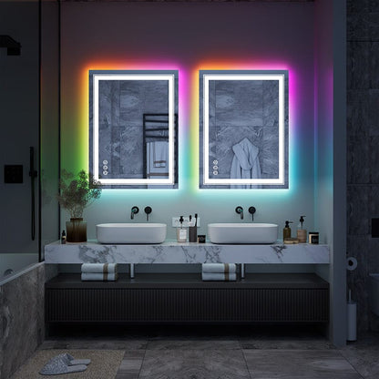 RGB LED Light Bathroom Vanity Mirror Small Rectangular Frameless Anti Fog