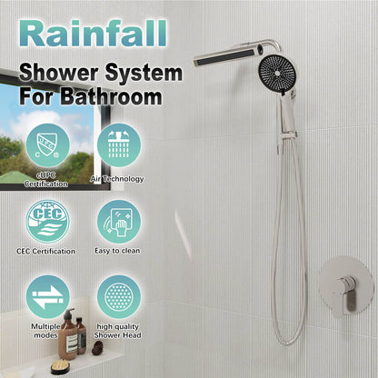 8&quot; Wall Bar Shower Kit with 360° Rotate 3-Spray Cylindrical Shower Head And 6-Spray Handheld