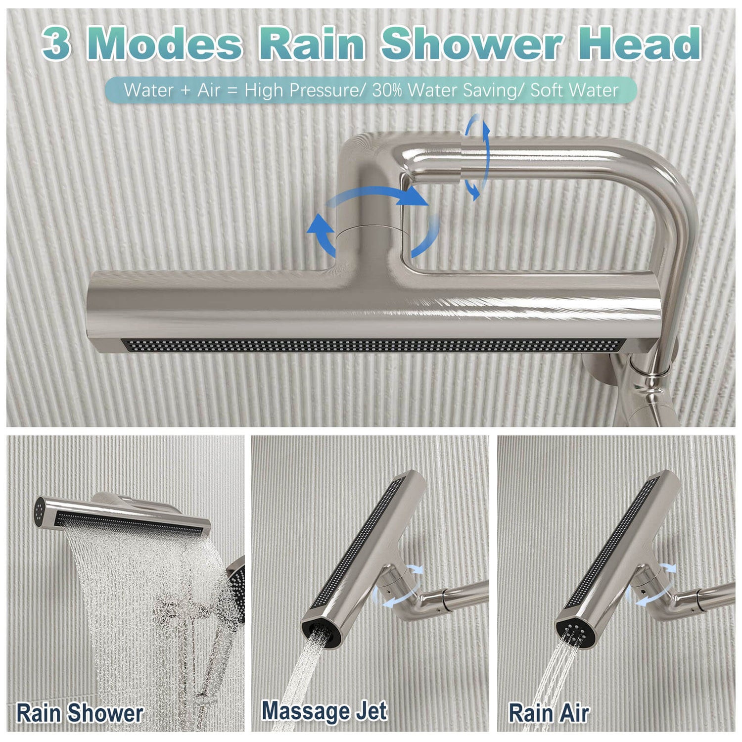 8&quot; Wall Bar Shower Kit with 360° Rotate 3-Spray Cylindrical Shower Head And 6-Spray Handheld
