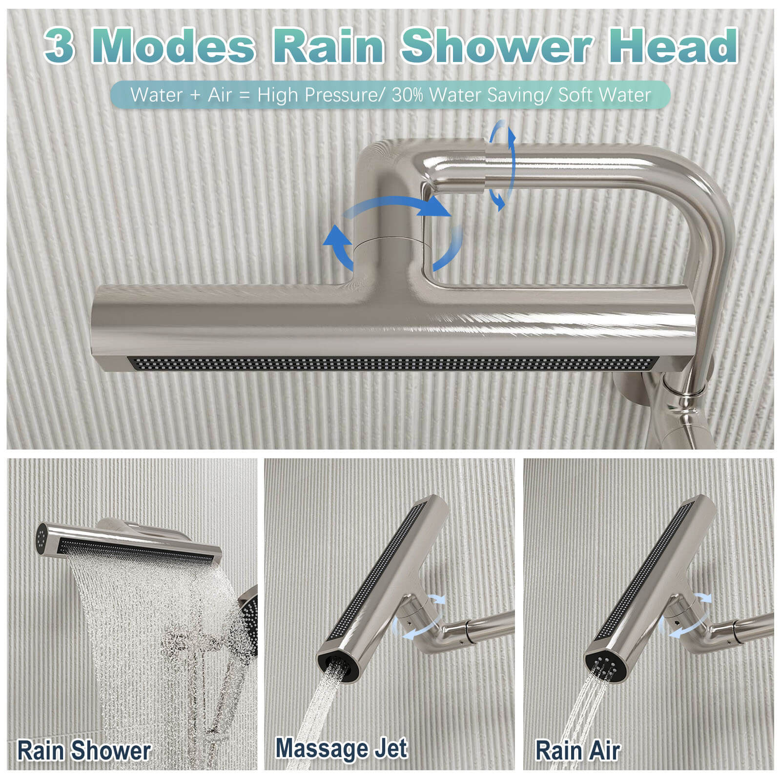 8&quot; Wall Bar Shower Kit with 360° Rotate 3-Spray Cylindrical Shower Head And 6-Spray Handheld