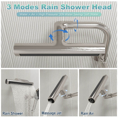 8&quot; Wall Bar Shower Kit with 360° Rotate 3-Spray Cylindrical Shower Head And 6-Spray Handheld