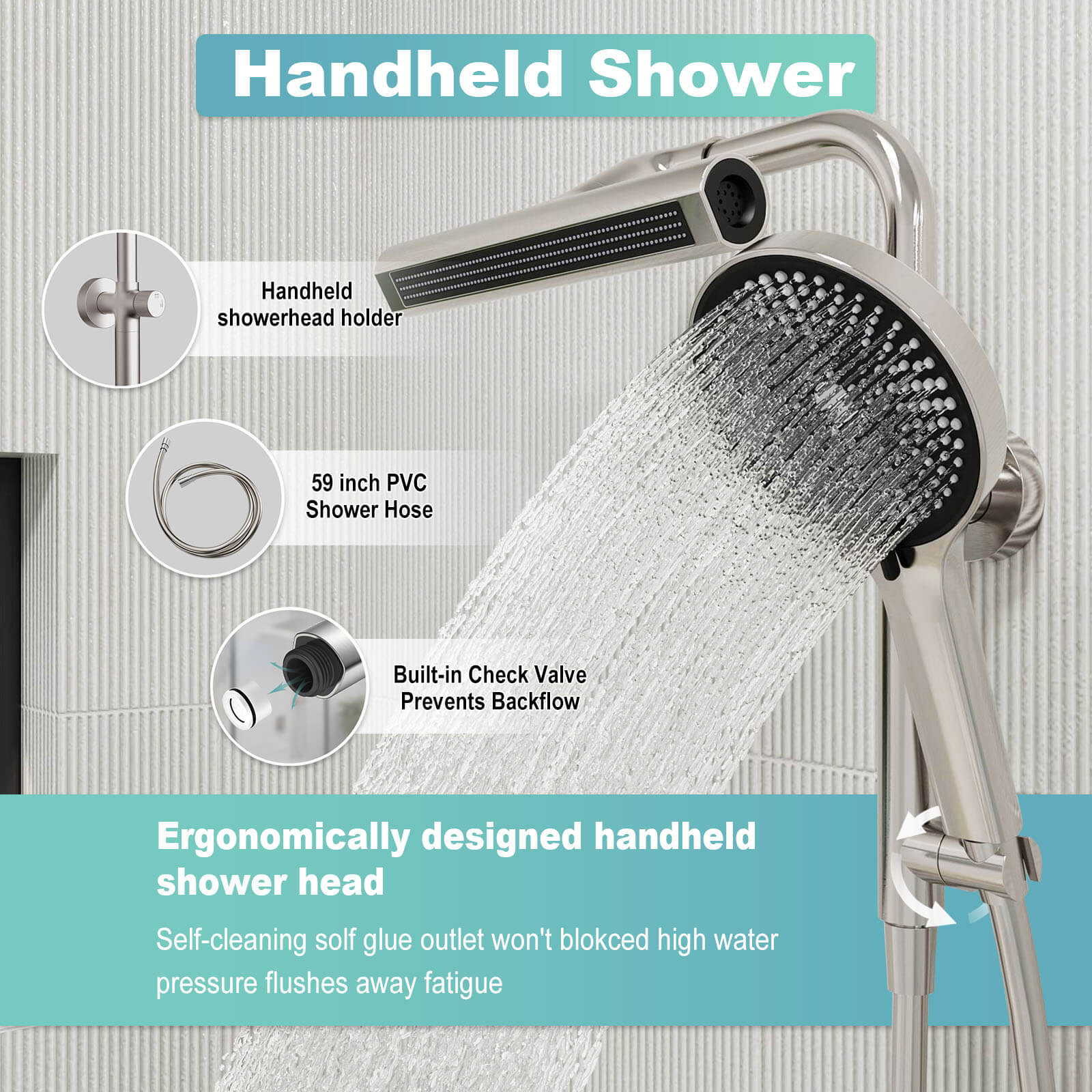 8&quot; Wall Bar Shower Kit with 360° Rotate 3-Spray Cylindrical Shower Head And 6-Spray Handheld
