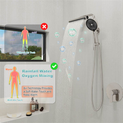 8&quot; Wall Bar Shower Kit with 360° Rotate 3-Spray Cylindrical Shower Head And 6-Spray Handheld