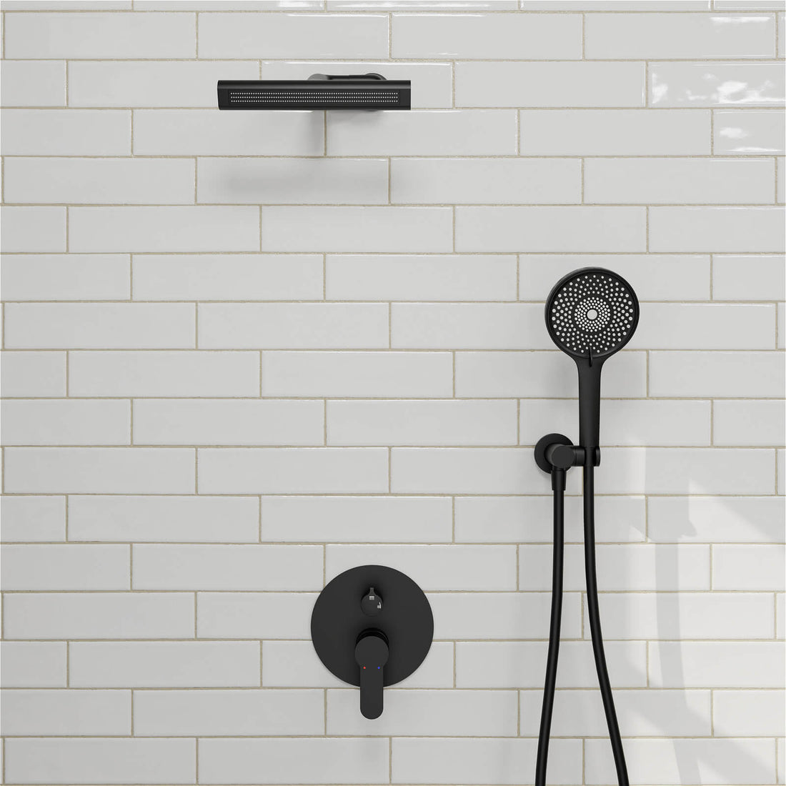 8&quot; Shower Systems with Adjustable 3-Spray Cylindrical Shower Head And 6-Spray Handheld, Wall Mount