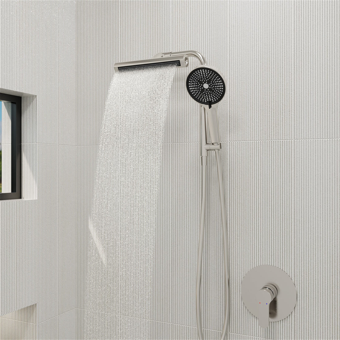 8" Wall Bar Shower Kit with 360° Rotate 3-Spray Cylindrical Shower Head And 6-Spray Handheld