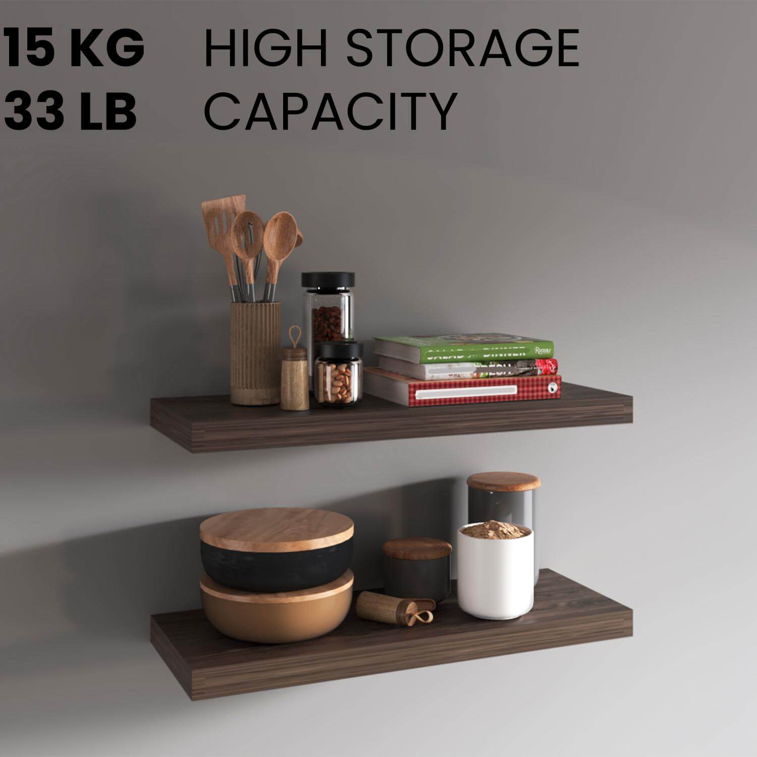 31.5" Walnut Floating Shelves for Bathroom Storage (Set of 2)