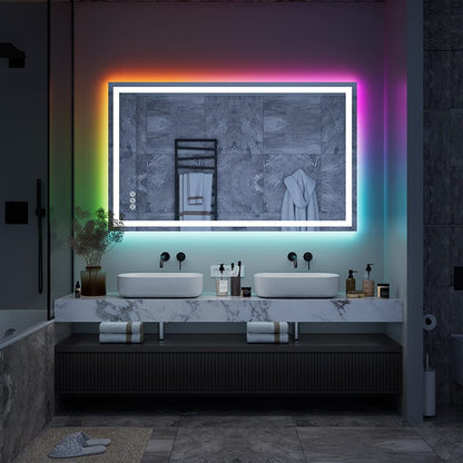 RGB LED Light Bathroom Vanity Mirror Rectangular Frameless Anti Fog