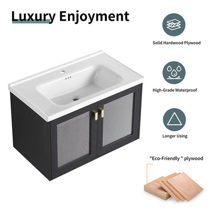 32-inch black single sink bathroom vanity material introduction