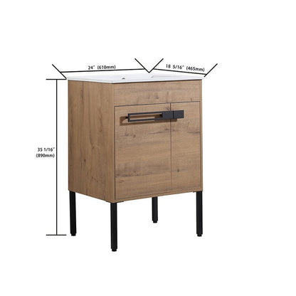 Faux Oak Freestanding Plywood Bathroom Vanity Dimensional Details