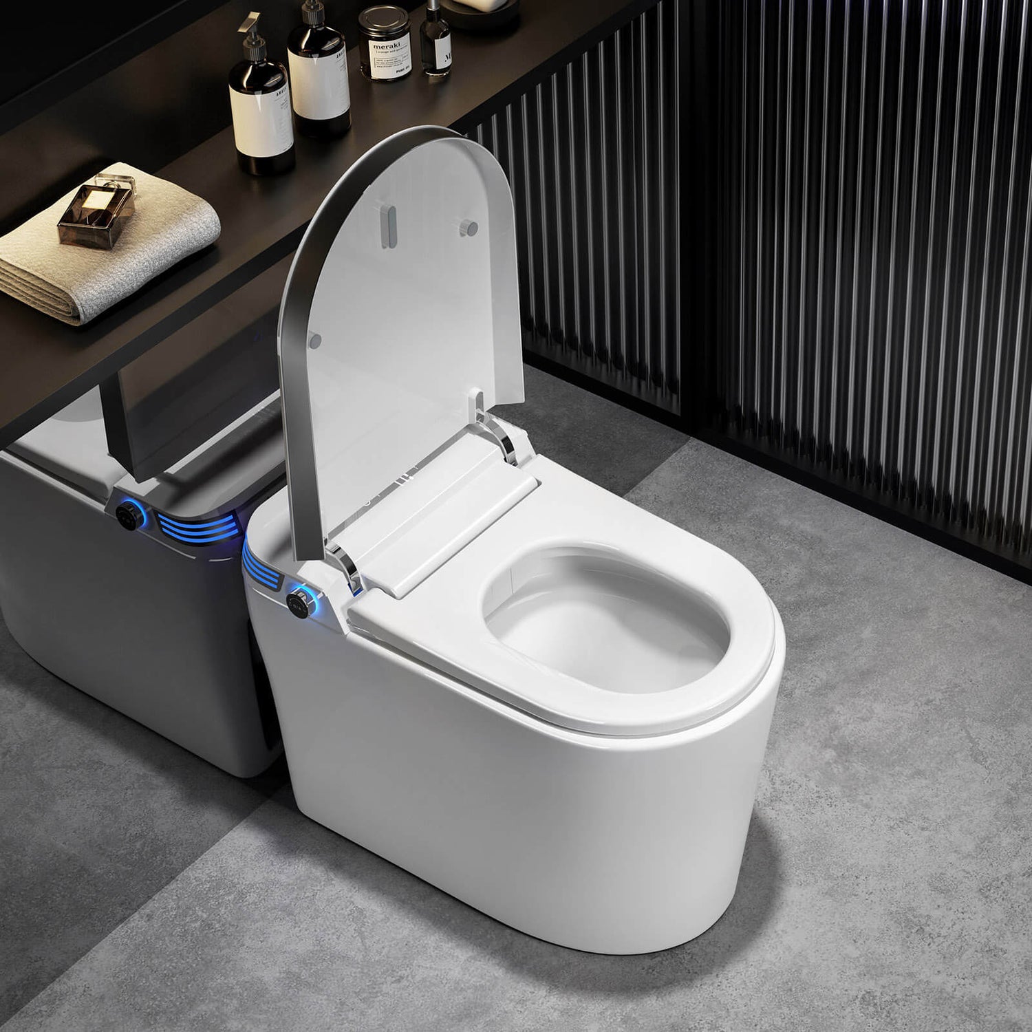 Modern Smart Bidet Toilet with LED Light, Heated Seat, Automatic Flush Tankless