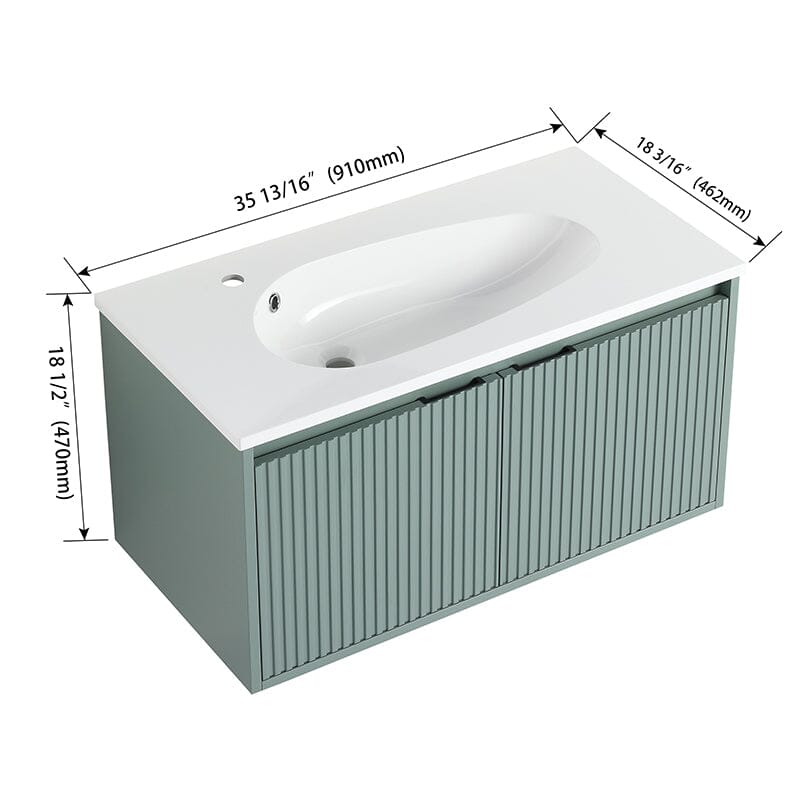 36&quot; Modern Design Floating Bathroom Vanity with Drop-Shaped Resin Sink