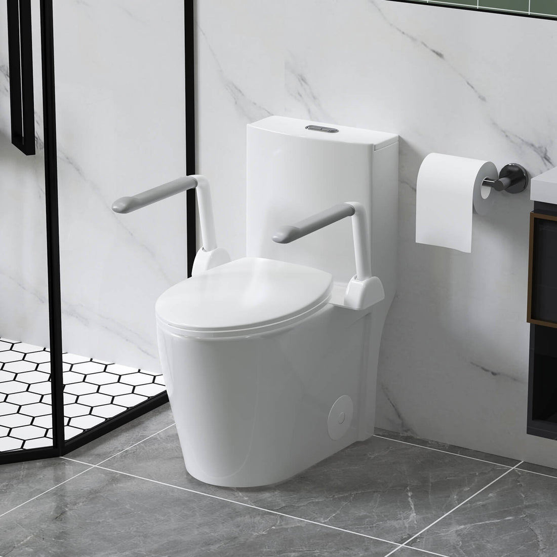 ADA Height Toilet with Anti Slip Grab Bars