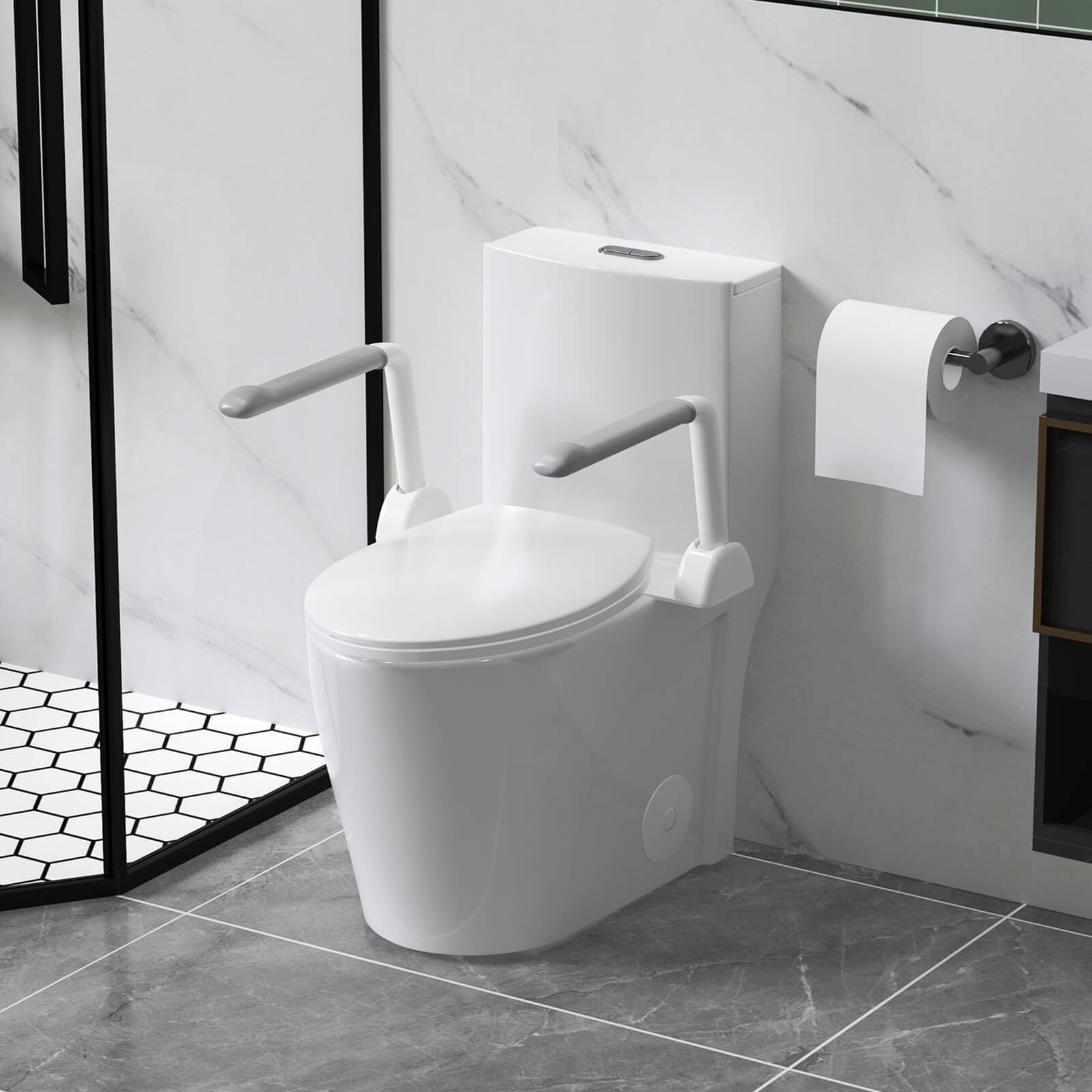 ADA Height Toilet with Anti Slip Grab Bars