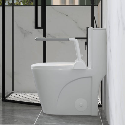 ADA height toilet with anti slip grab bars for seniors and accessible bathrooms