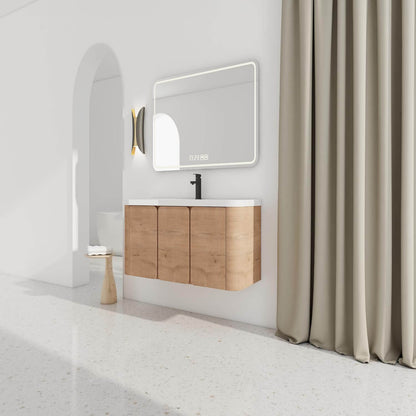A lower-angle perspective of the Wall-Mounted Cabinet and LED mirror.