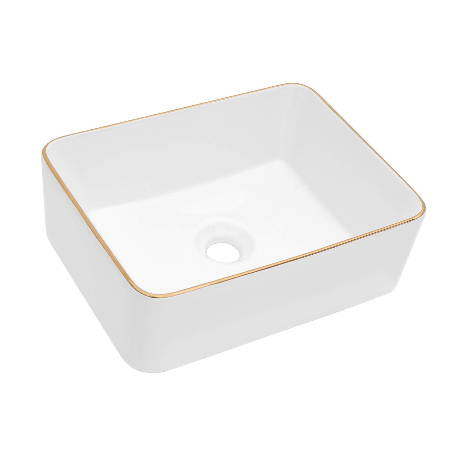 Above counter gold rim sink on modern bathroom vanity