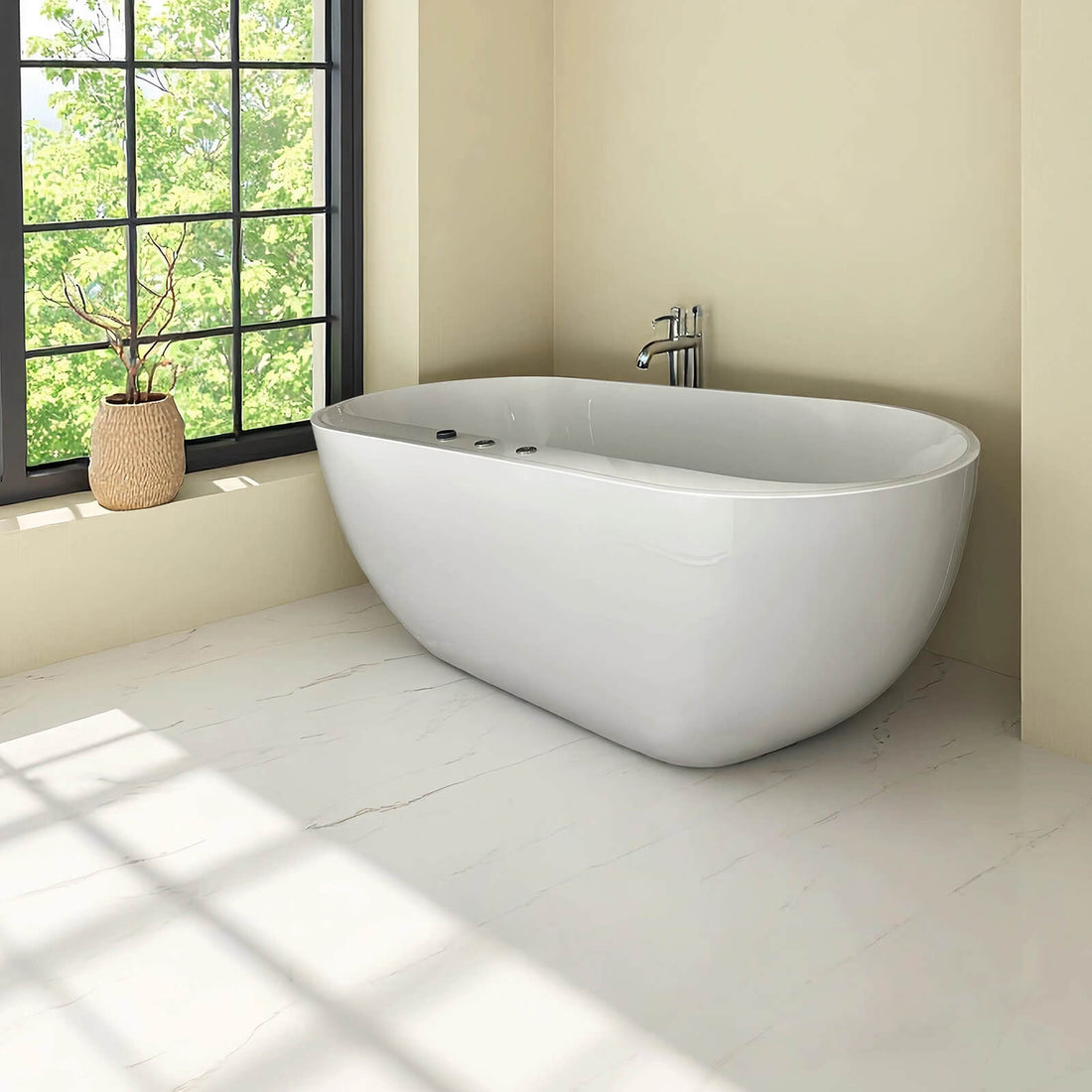 Acrylic freestanding bathtub with fiberglass reinforcement
