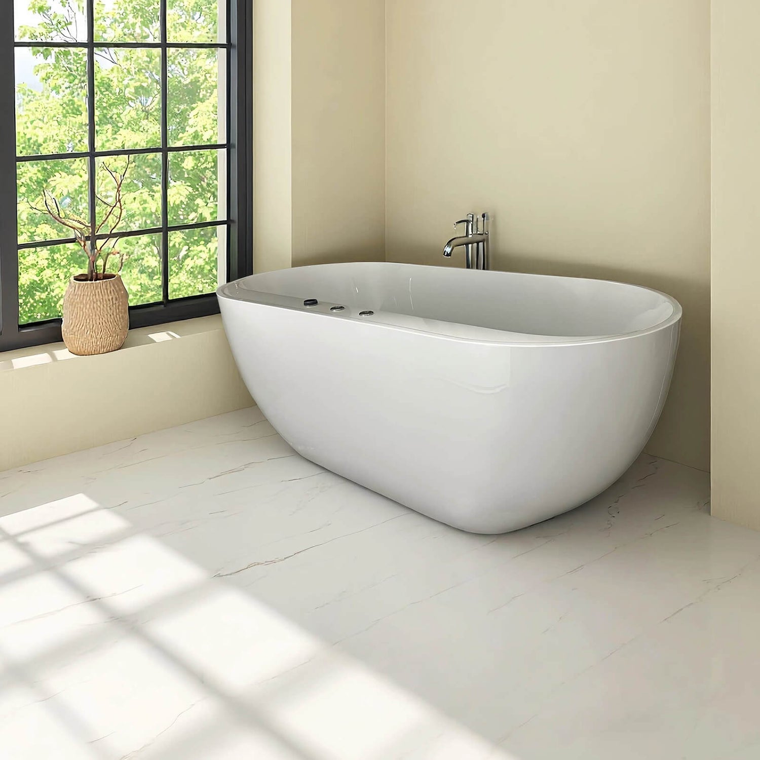 Acrylic freestanding bathtub with fiberglass reinforcement