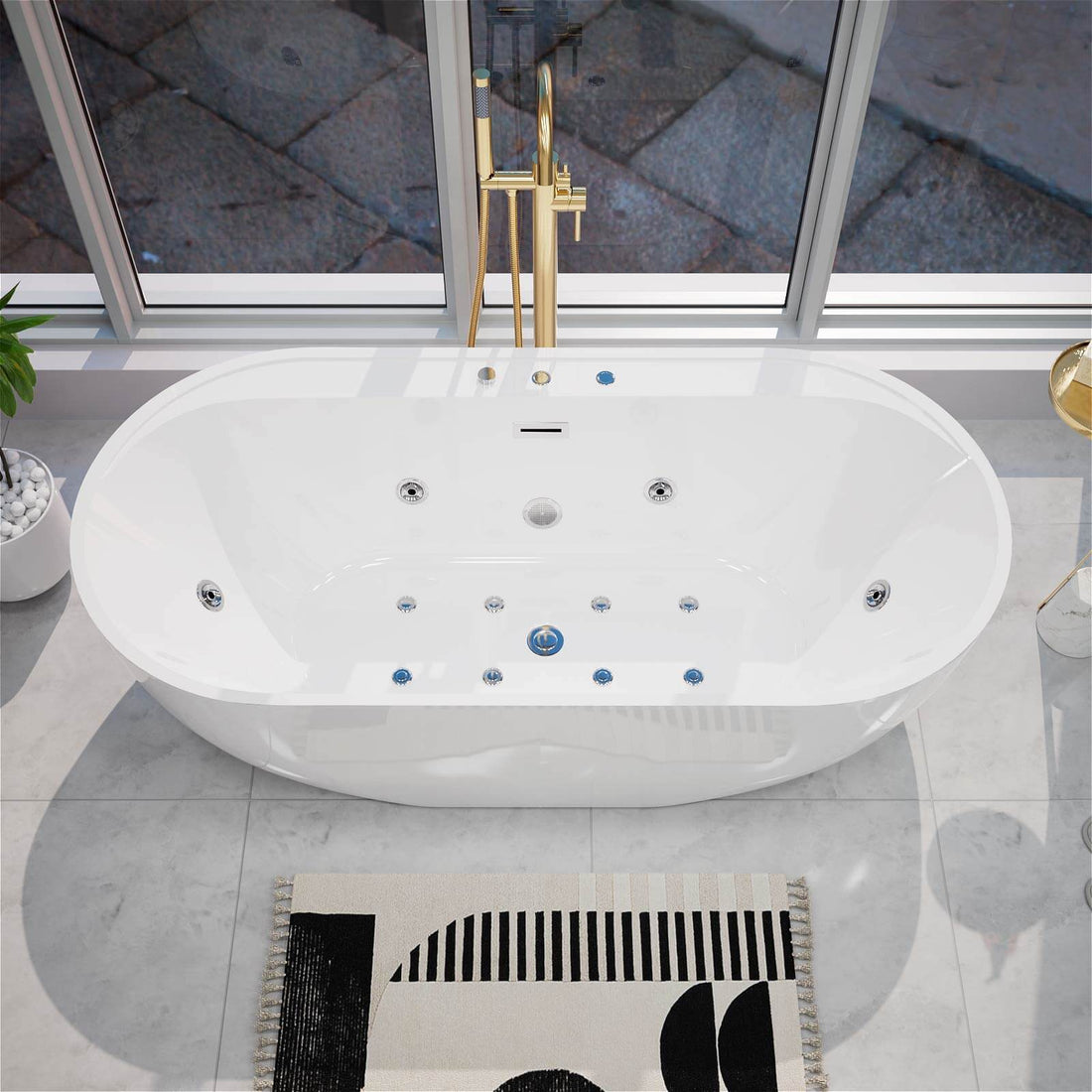 Acrylic freestanding bathtub with fiberglass reinforcement