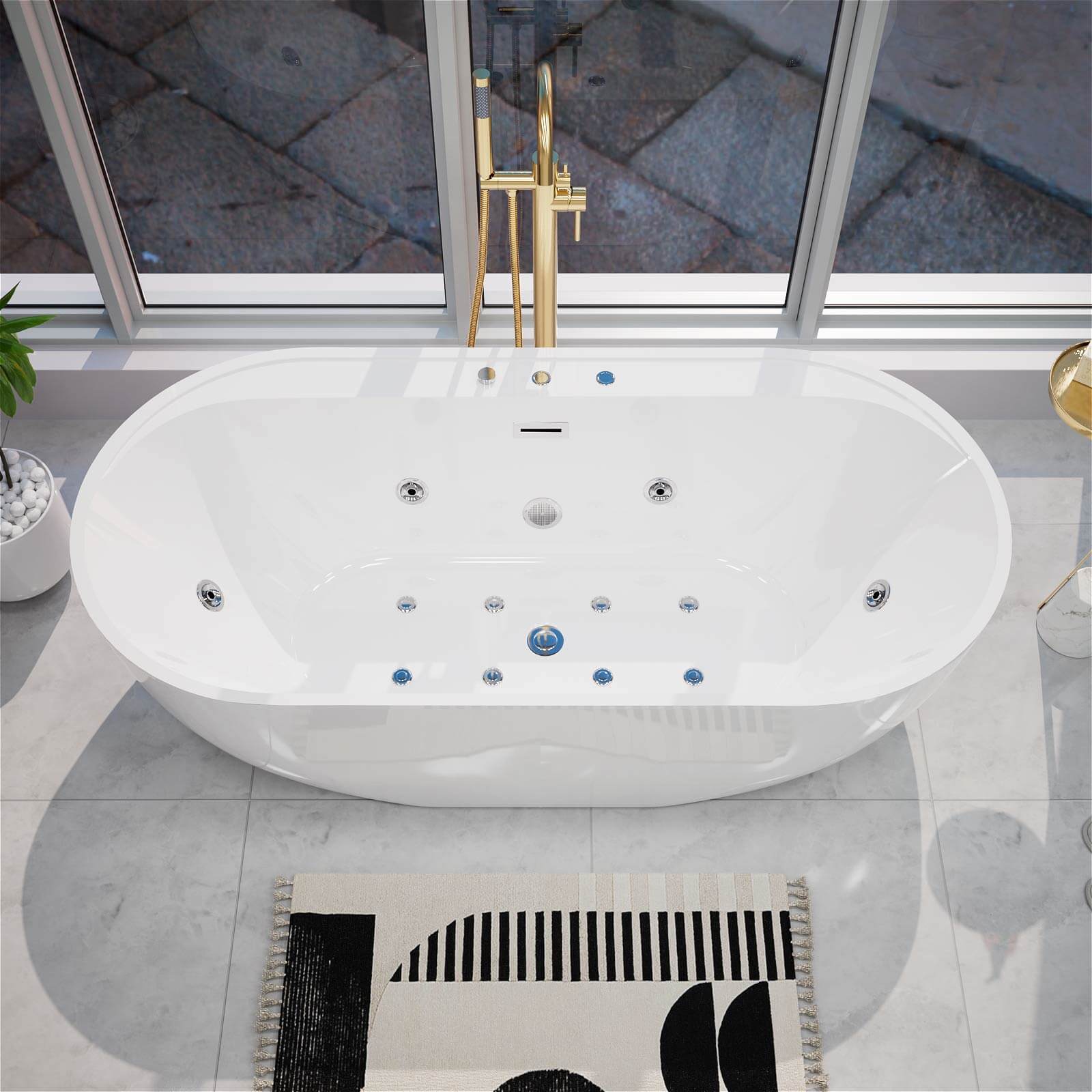 Acrylic freestanding bathtub with fiberglass reinforcement