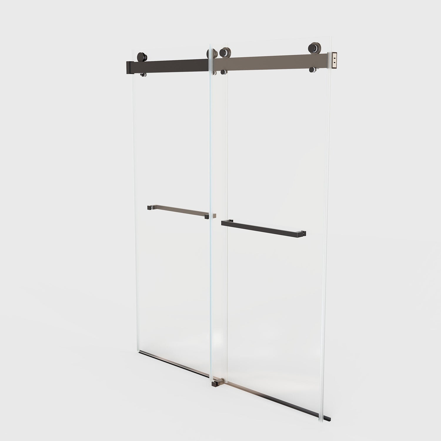 Adjustable matte black shower door for 56_60 inch openings