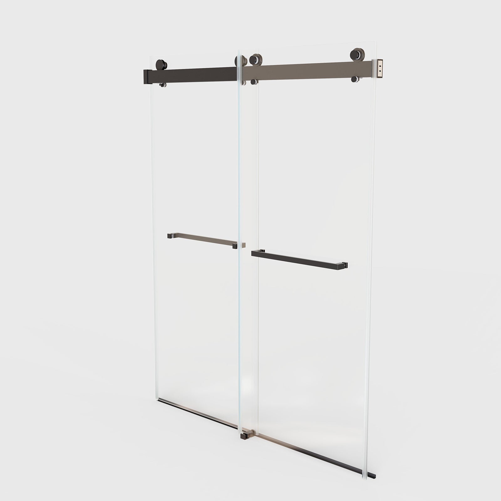 Adjustable matte black shower door for 56_60 inch openings