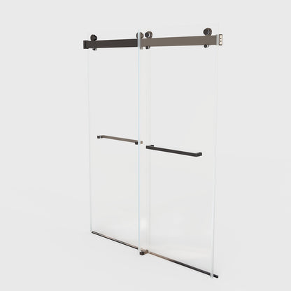 Adjustable matte black shower door for 56_60 inch openings