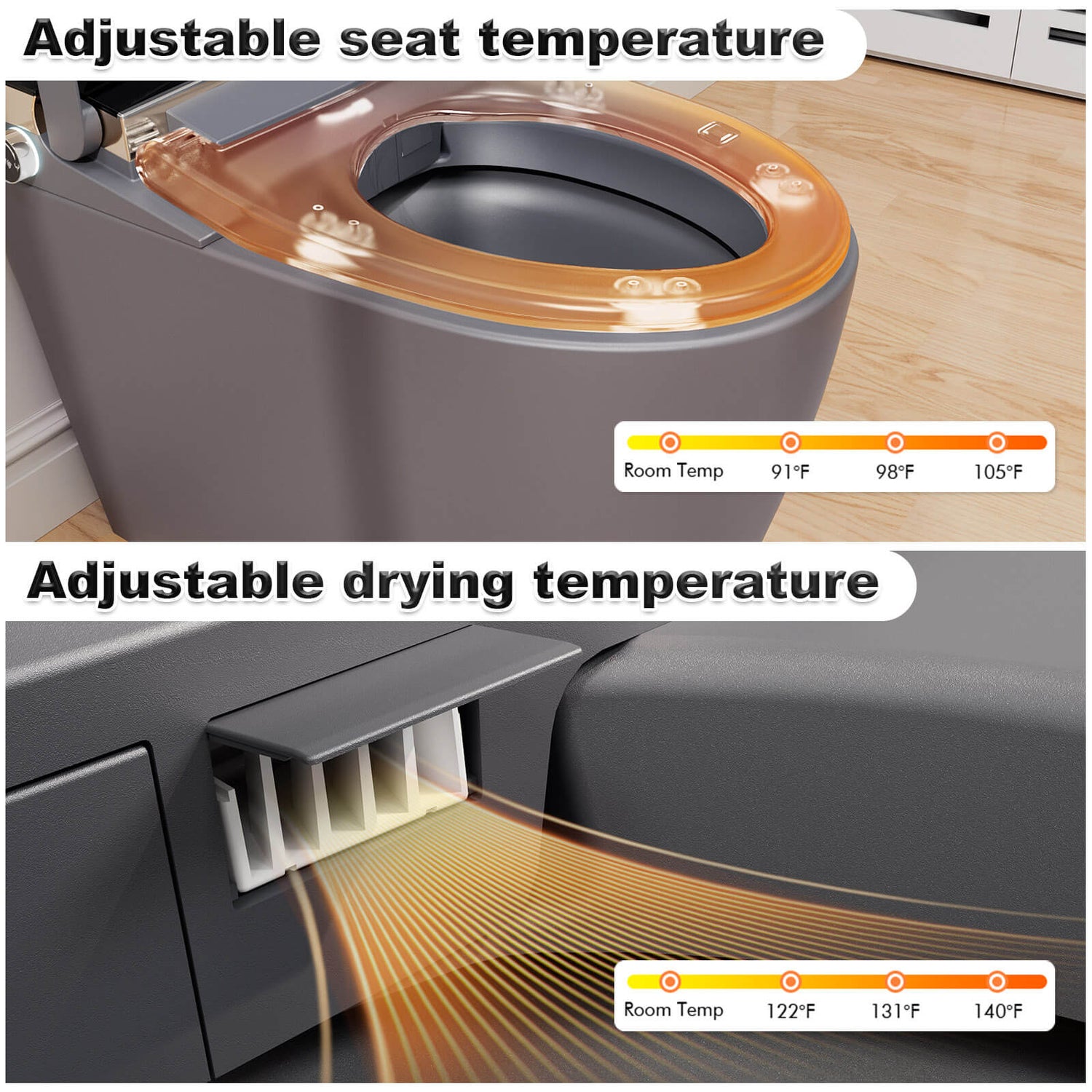 One Piece Smart Toilet with Bidet Built in, LED Night Light, Heated Seat, Warm Water