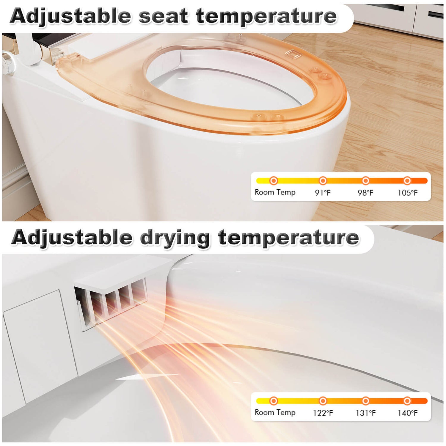 One Piece Smart Toilet with Bidet Built in, LED Night Light, Heated Seat, Warm Water