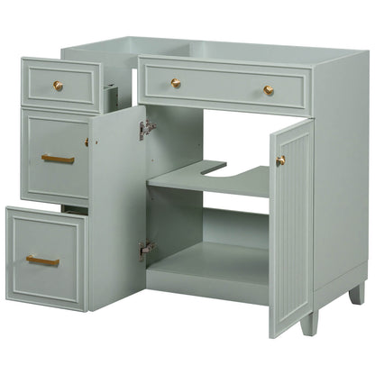 Adjustable shelf system inside a light gray-green bathroom cabinet