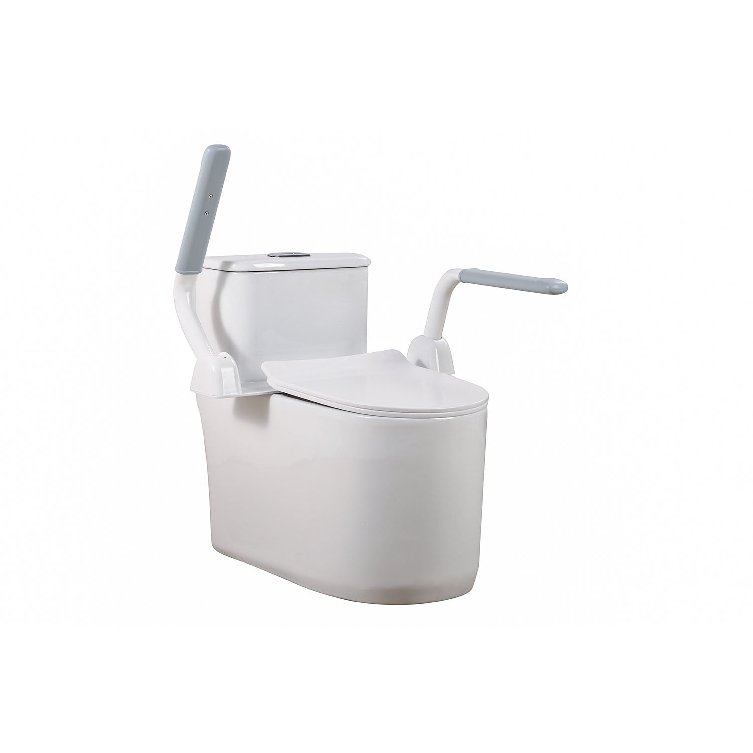 Adjustable toilet safety rail with ergonomic armrests for bathroom use