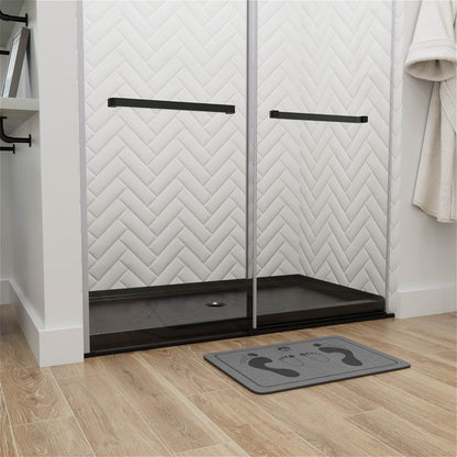 Alcove ready black shower base with low step in threshold