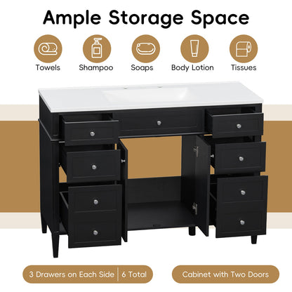 Ample Storage Space 48 inch Black Storage Vanity Organized Diagram