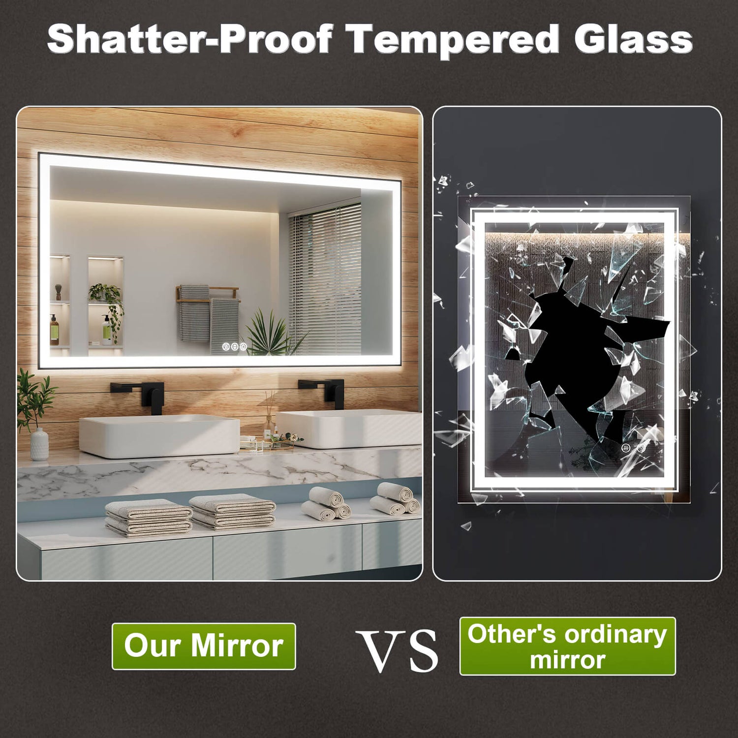 GIVING TREE 40&quot;/48&quot;/55&quot; LED Bathroom Mirror with Black Frame, Anti-Fog, Shatter-Proof, Memory, 3 Colors