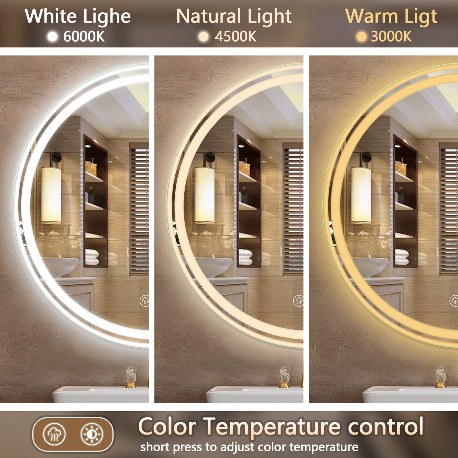 Anti-Fog 24&quot; Round LED Mirror for Bathrooms