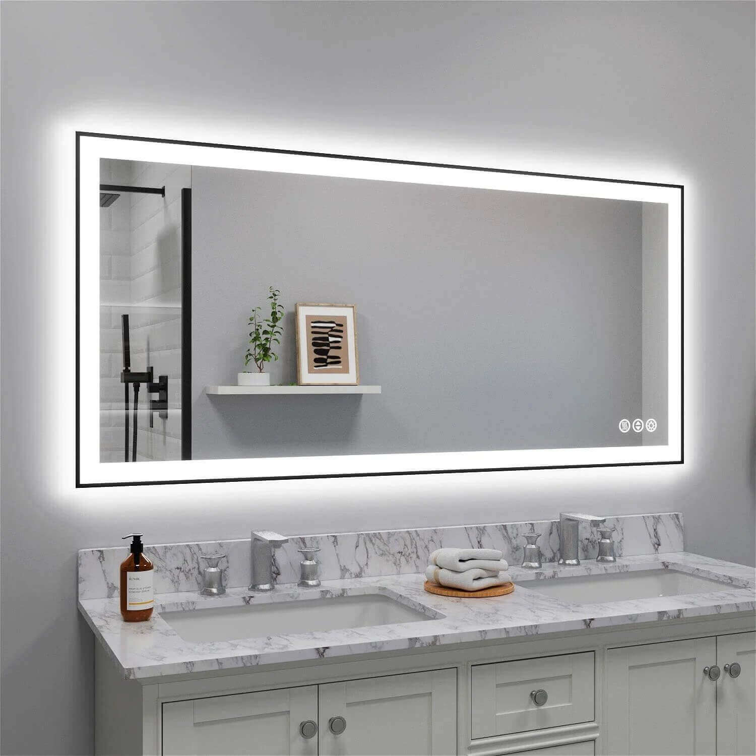 Anti-fall large size bathroom LED mirror
